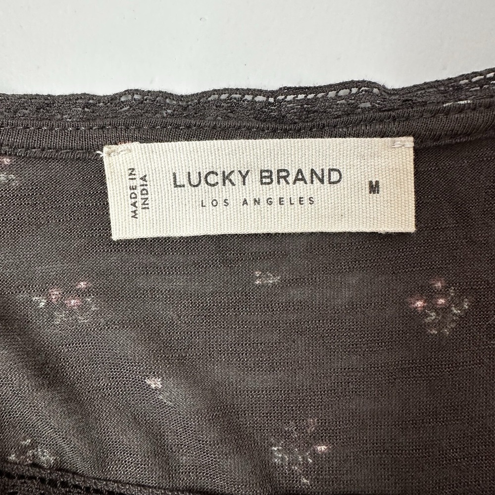 Lucky Brand Shirt Top Womens Medium Peplum Floral Cottage Rayon Lace Crop Button - Picture 8 of 11